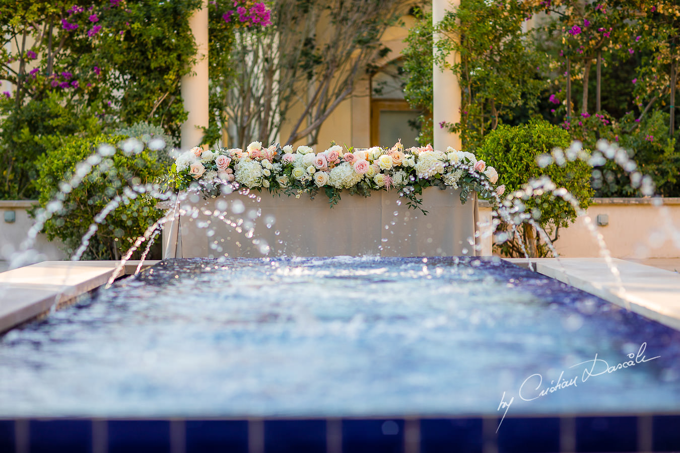 The secret Garden`s pool captured by Cristian Dascalu during an elegant Aphrodite Hills Wedding in Cyprus.