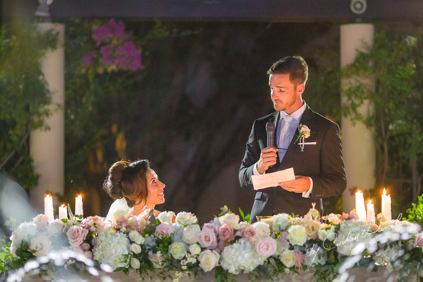 Groom's speech moments captured by Cristian Dascalu during an elegant Aphrodite Hills Wedding in Cyprus.