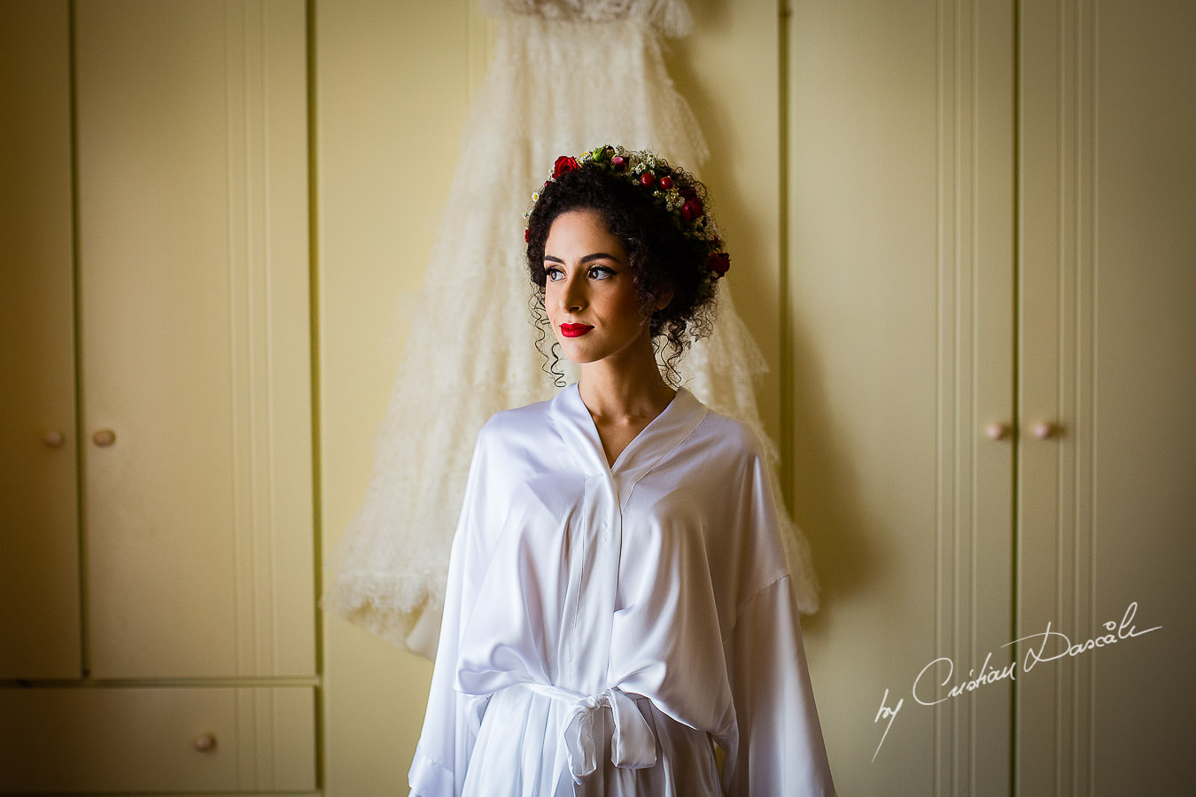 The bride before her getting ready, captured by Cyprus Wedding Photographer Cristian Dascalu at a beautiful wedding in Larnaka, Cyprus.