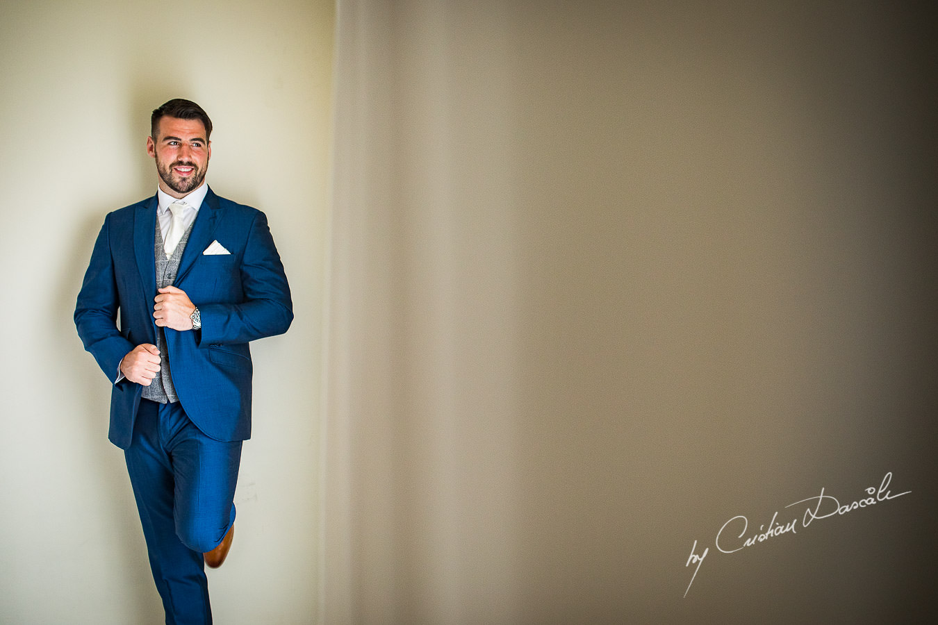 A portrait of the groom, Scott, captured during an Elegant Minthis Hills Wedding, in Paphos, Cyprus.