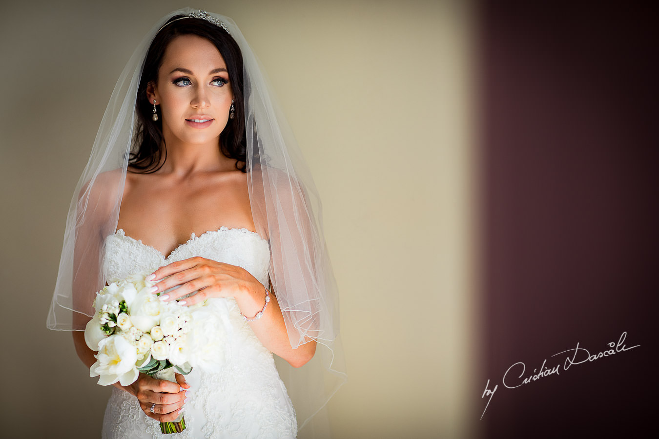 Beautiful portrait of Sara, the bride, moment captured during an Elegant Minthis Hills Wedding, in Paphos, Cyprus.